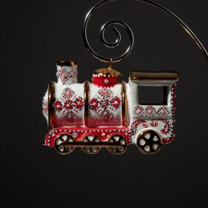 Ceramic decoration for the Christmas tree .Steam train